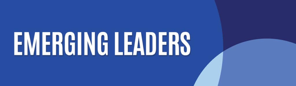 blue colored header with emerging leaders text