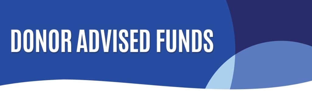 blue circle background with donor advised funds text on it