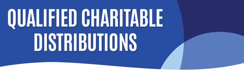 blue circle background with qualified charitable distributions text on it