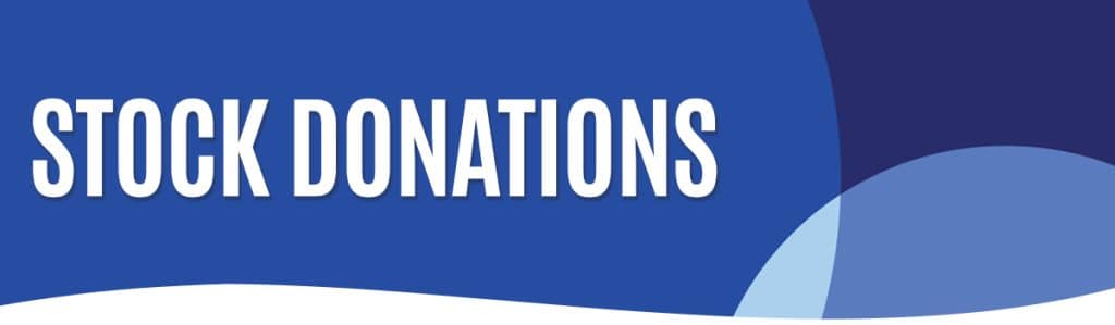 blue circle background with stock donations text on it