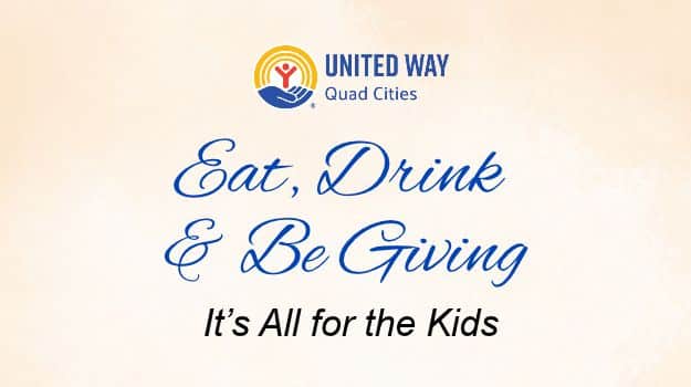 Text on a yellow background that says "eat, drink and be giving"